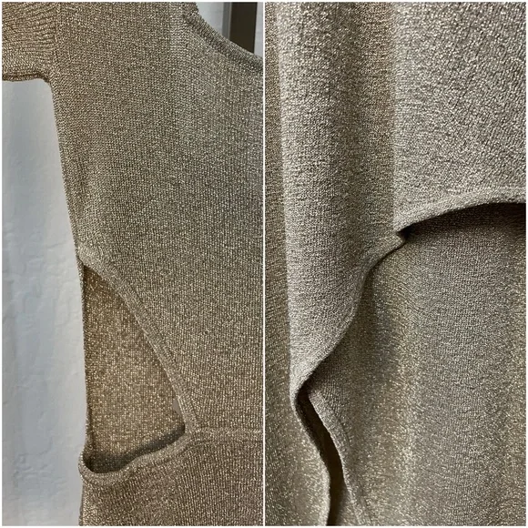 NWT Misa Los Angles Metallic Gold Beige Knit Cut Out Midi Sweater Dress - Picture 12 of 13